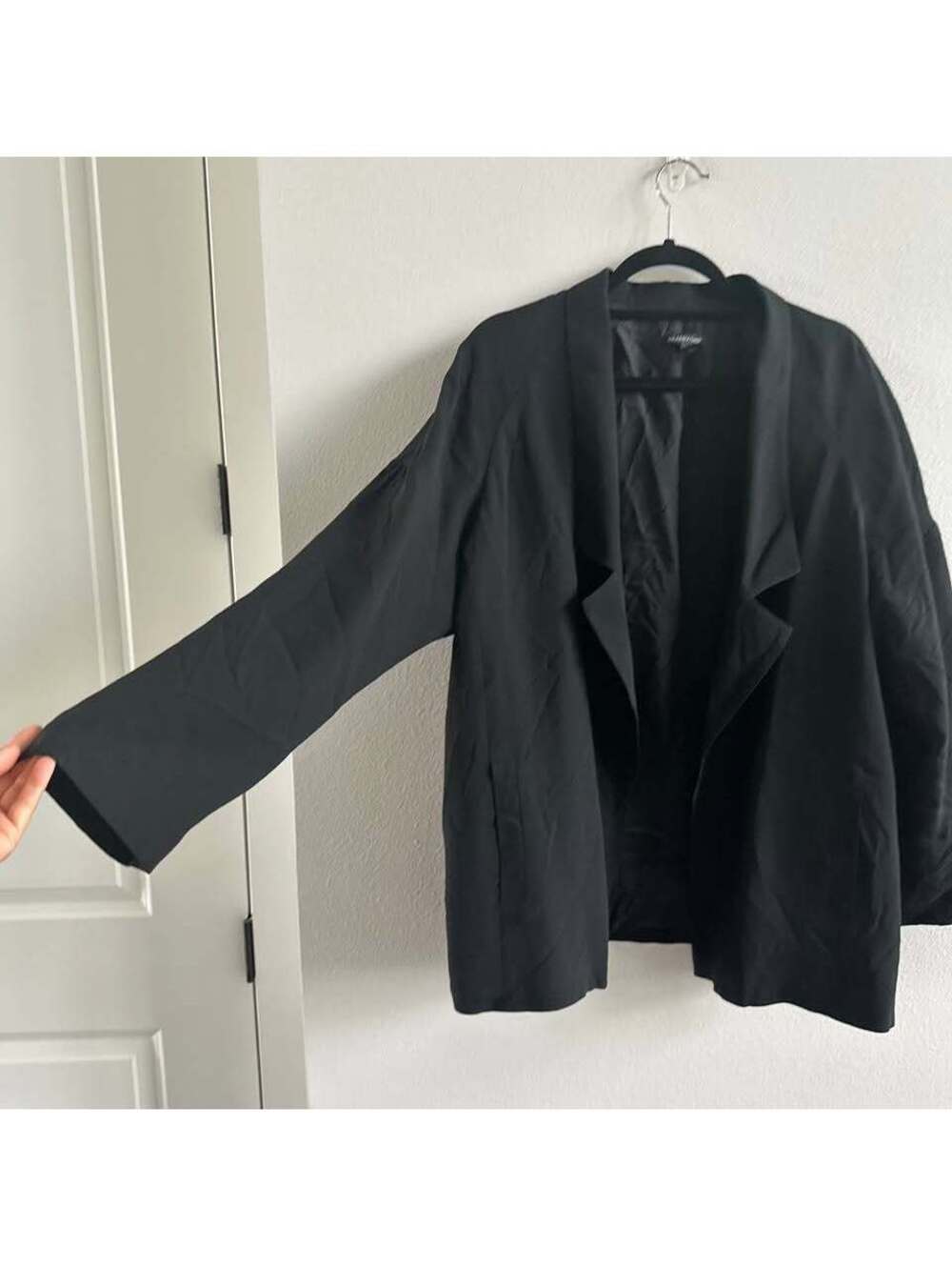 Eileen Fisher Solid Black Jacket Blazer Free Face Open 100% Silk Large - Picture 2 of 7